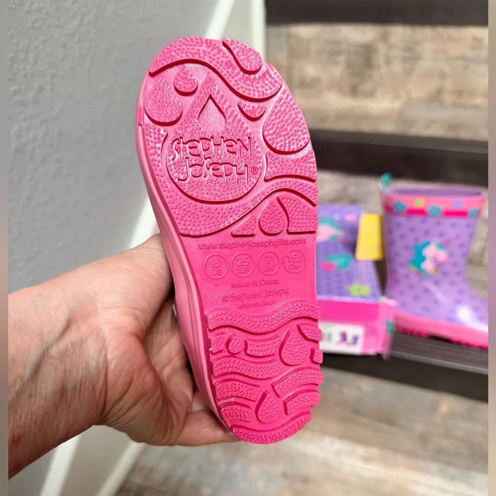 Stephen Joseph Size 8 Purple Unicorn Kids Rain Boots